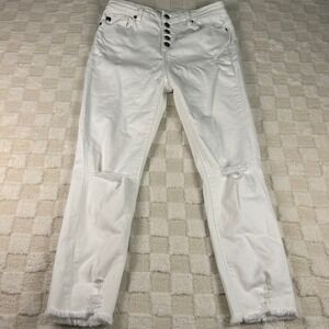 KANCAN White High Rise Button Fly Distressed Raw Hem Cropped Jeans‎ Women 7/27